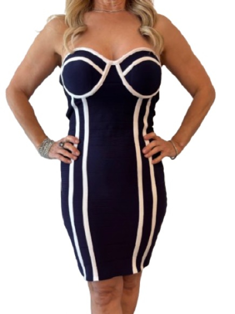 Navy and White Stripe Bodycon Dress